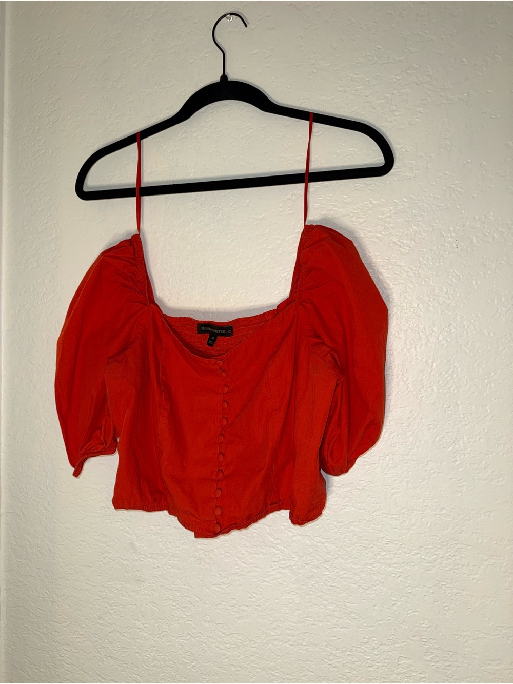 Banana Republic Red Puff-Sleeve Crop Top